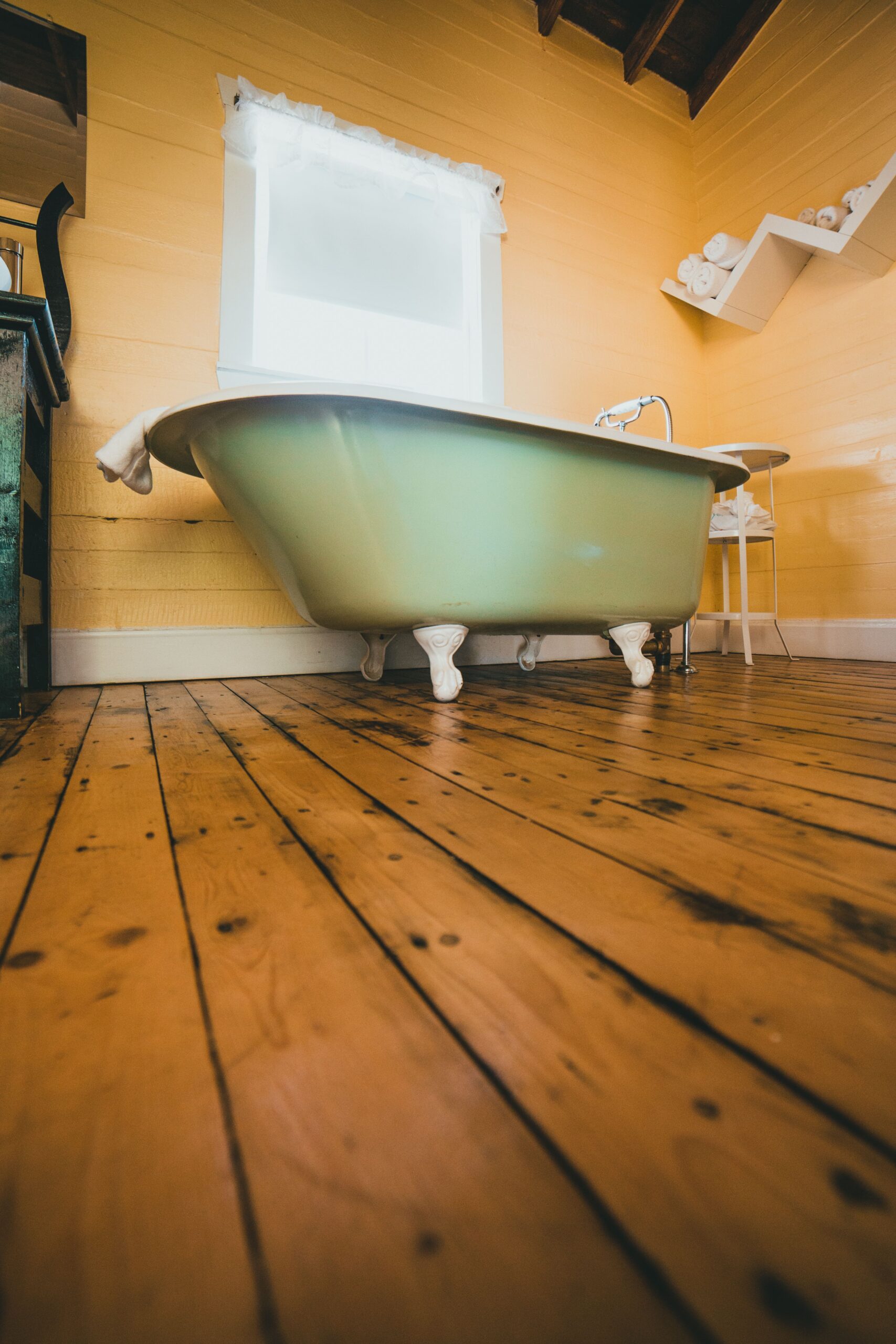 Classic freestanding bath in a warm bathroom